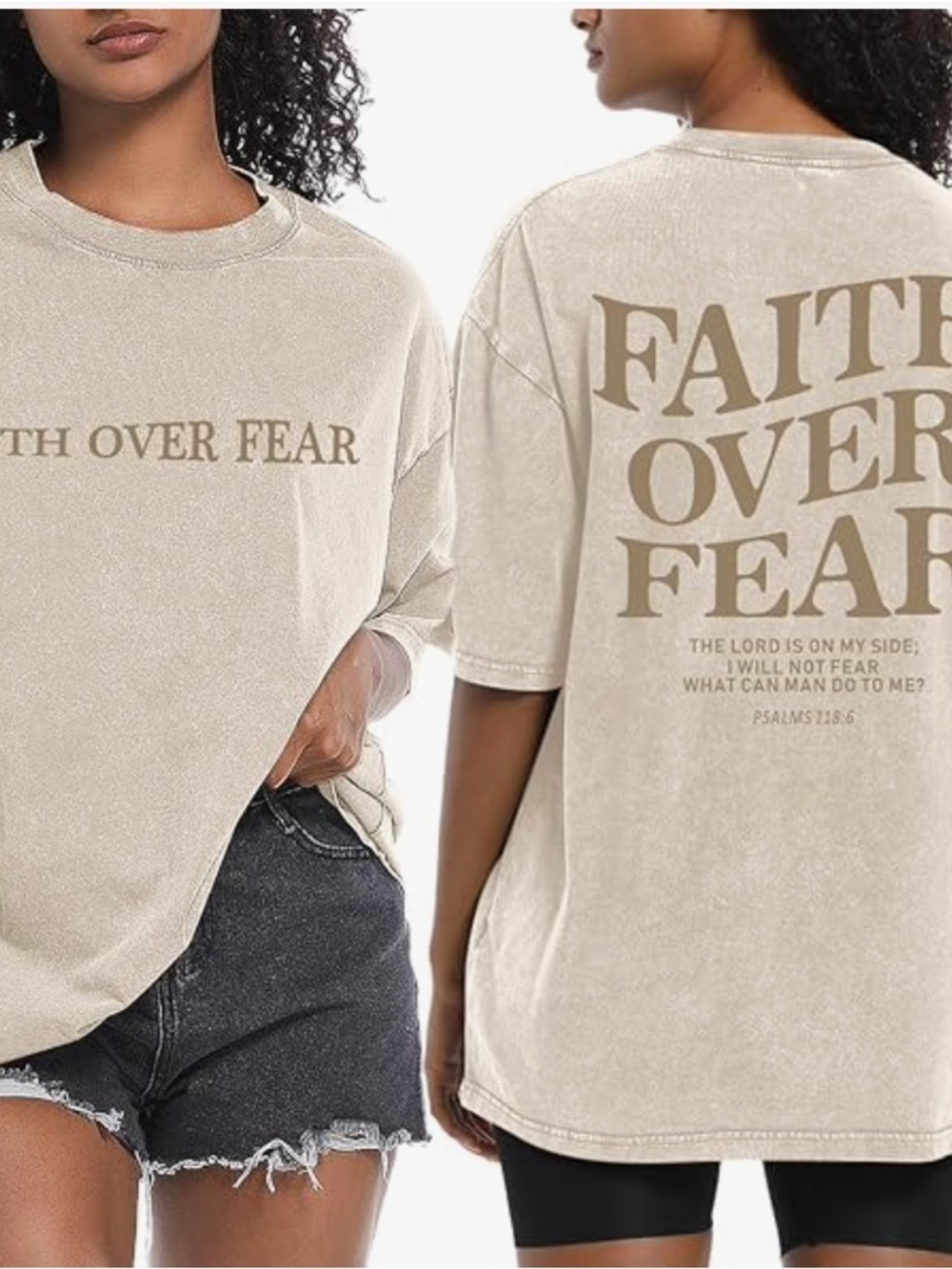 FAITH OVER FEAR Beige Graphic Tee